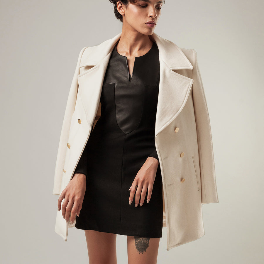 Peacoat Caban in Ivory Wool Felt