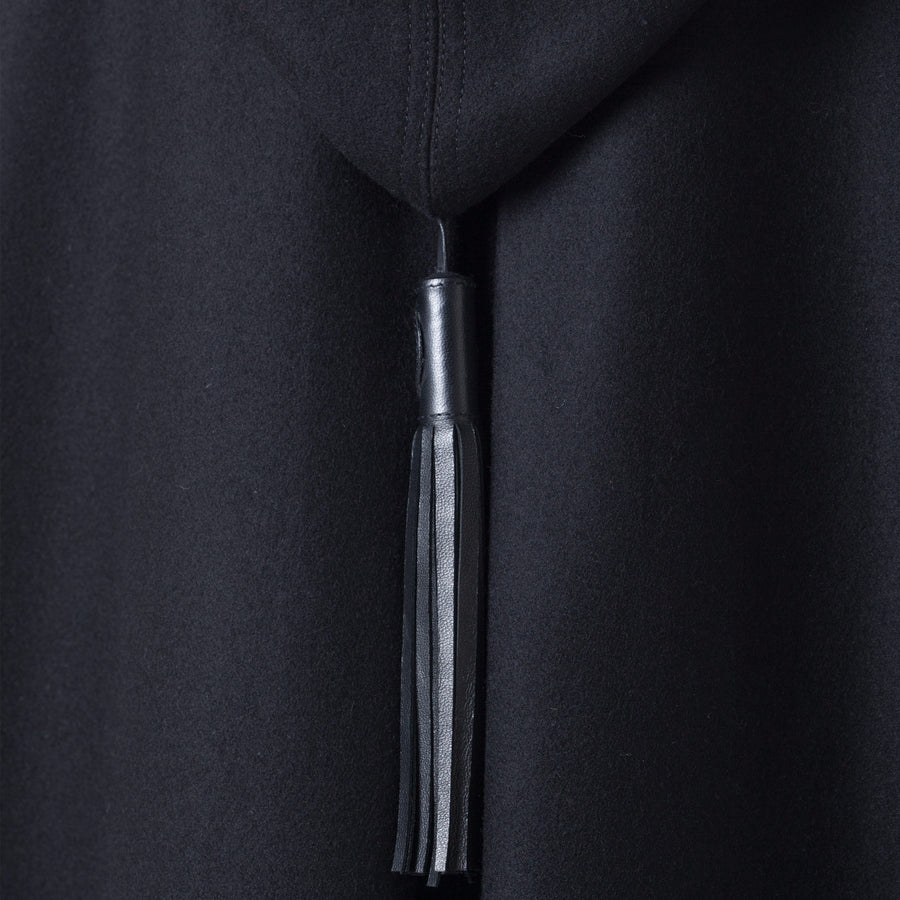 Burnous hoodie leather tassel