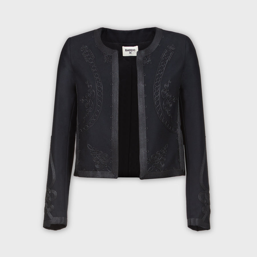 Black cord embroidery bolero wool flanel