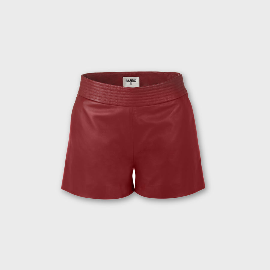 Maroon padded belt shorts leather lambskin