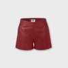 Maroon padded belt shorts leather lambskin