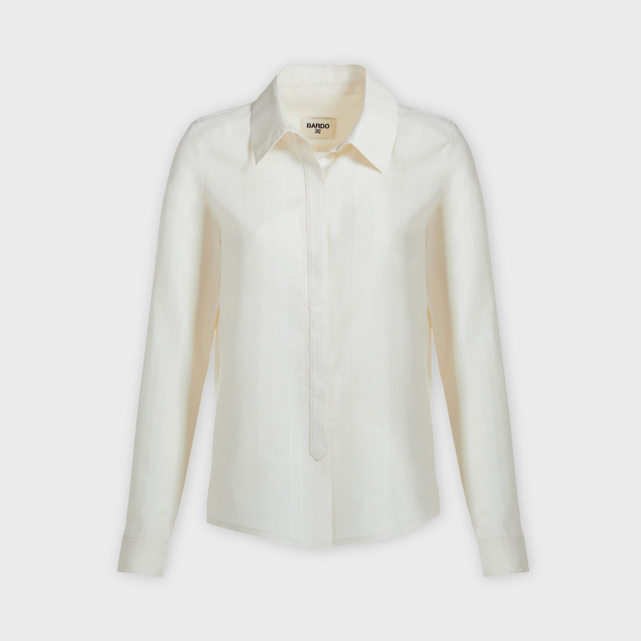 Ivory handwoven striped silk shirt