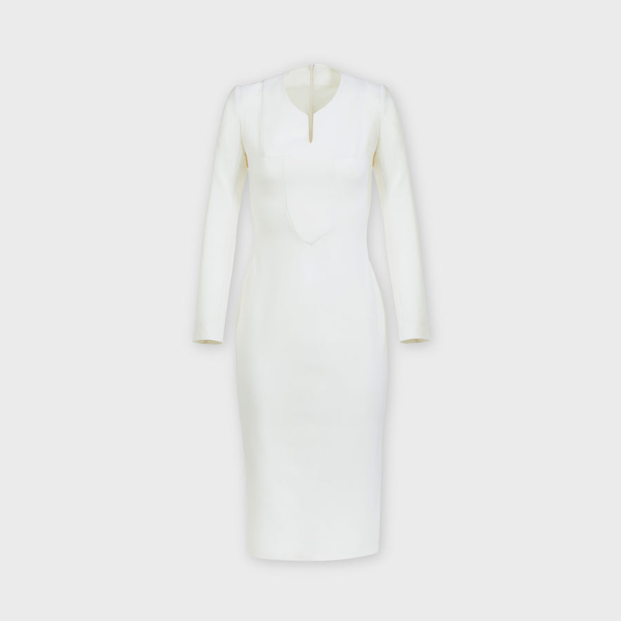 Ivory stretch midi dress wool twill