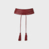Maroon pleated leather lambskin belt tassel