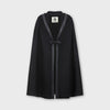 Black midi burnous cape wool felt leather lambskin trim