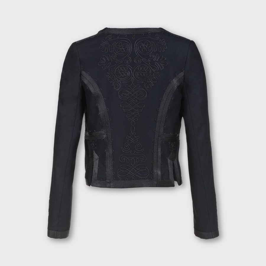Black cord embroidery bolero wool flanel
