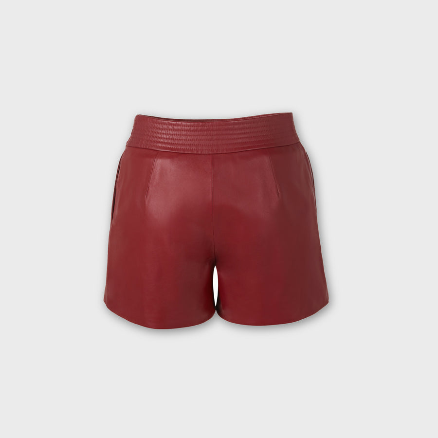 Maroon padded belt shorts leather lambskin