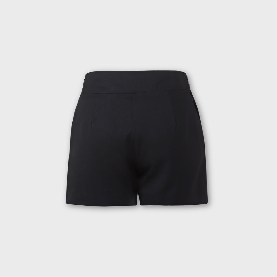 Black pleated shorts wool gabardine