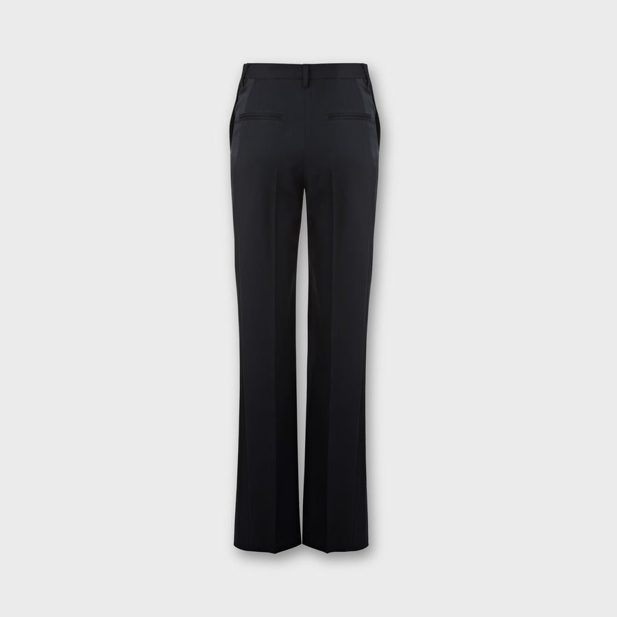 Black tuxedo pants wool gabardine silk satin panel