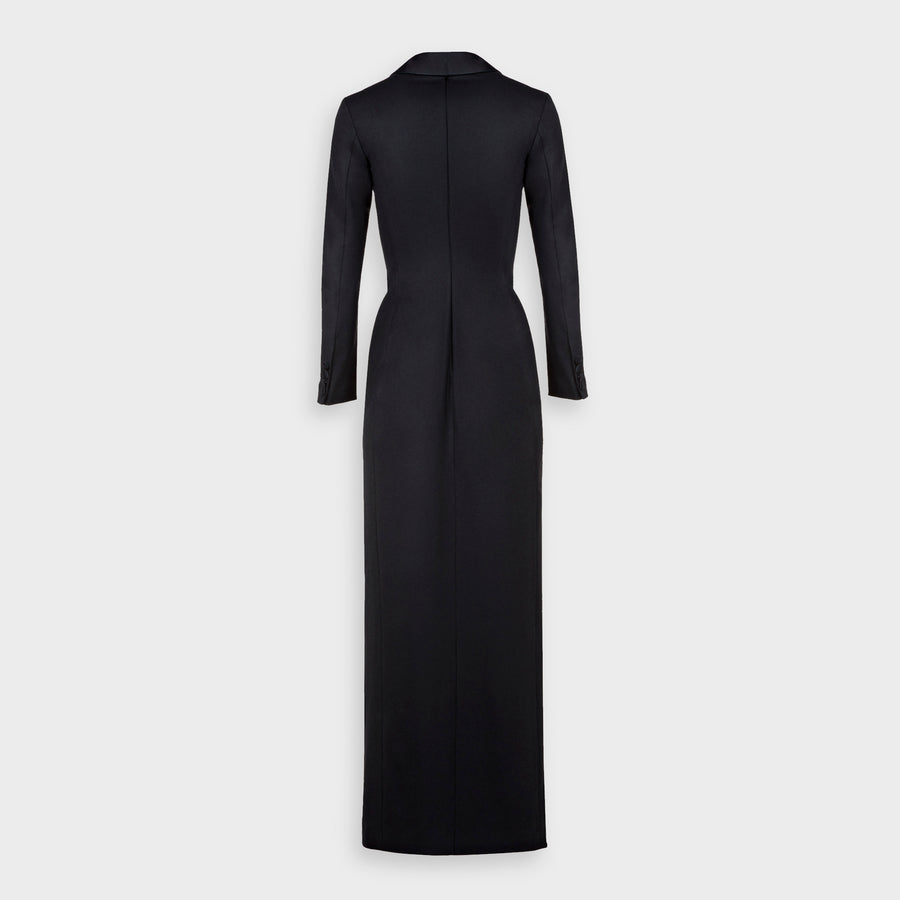 Maxi Dress in Black Stretch Wool Twill