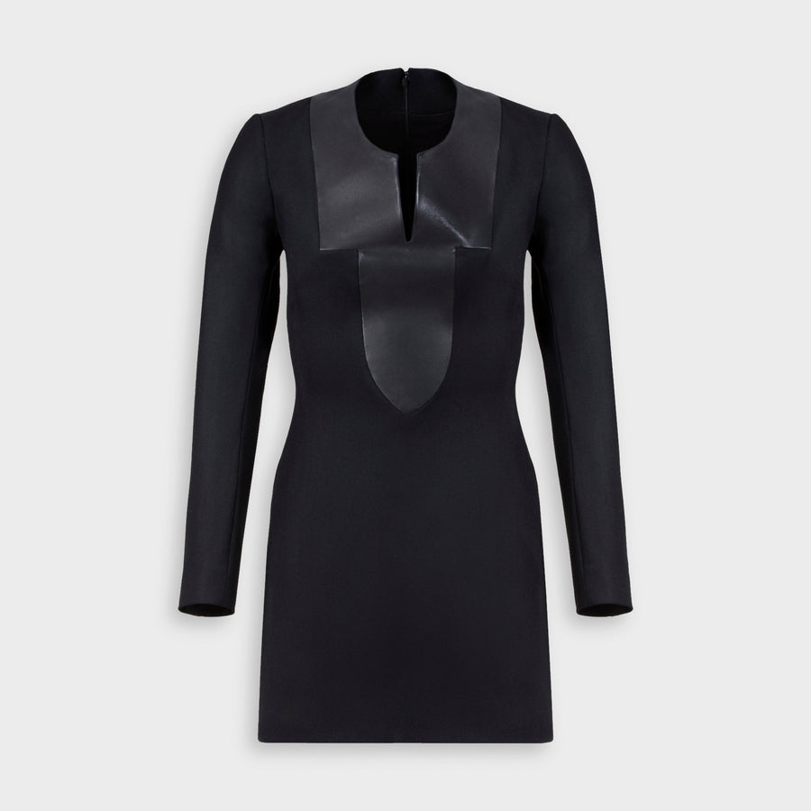 Mini Dress in Black Stretch Wool Twill
