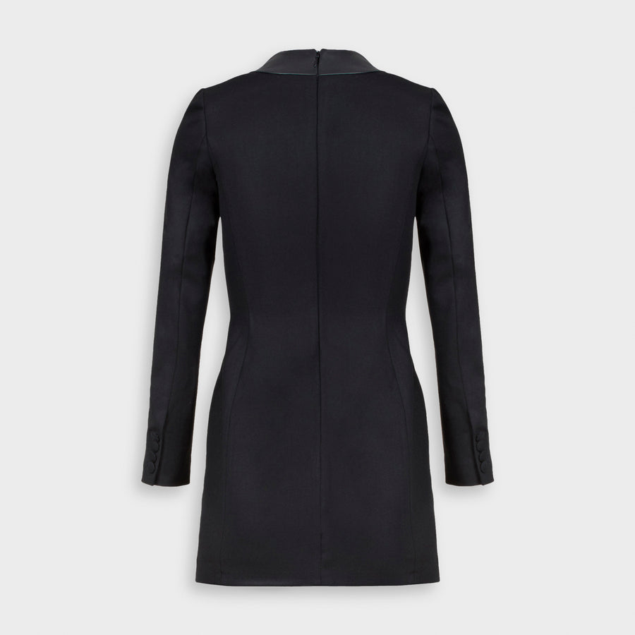 Mini Dress in Black Stretch Wool Twill