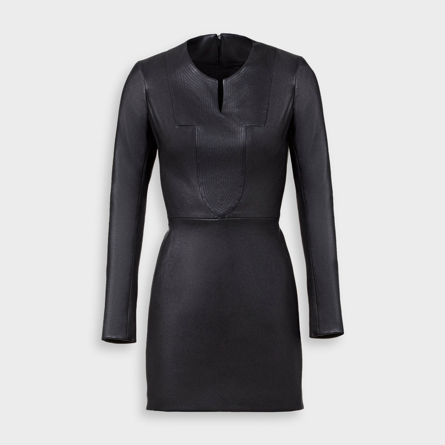Mini Dress in Black Stretch Lambskin Leather
