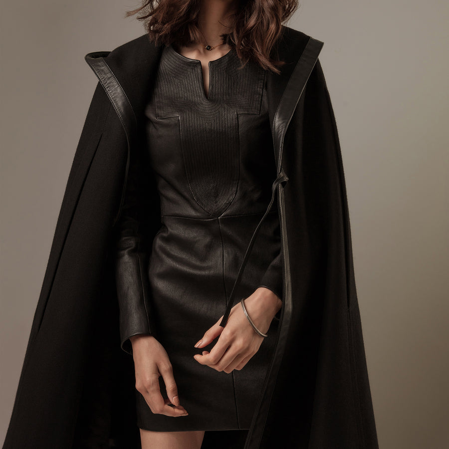 Mini Dress in Black Stretch Lambskin Leather