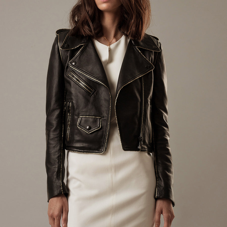 Biker Jacket in Black Lambskin Leather