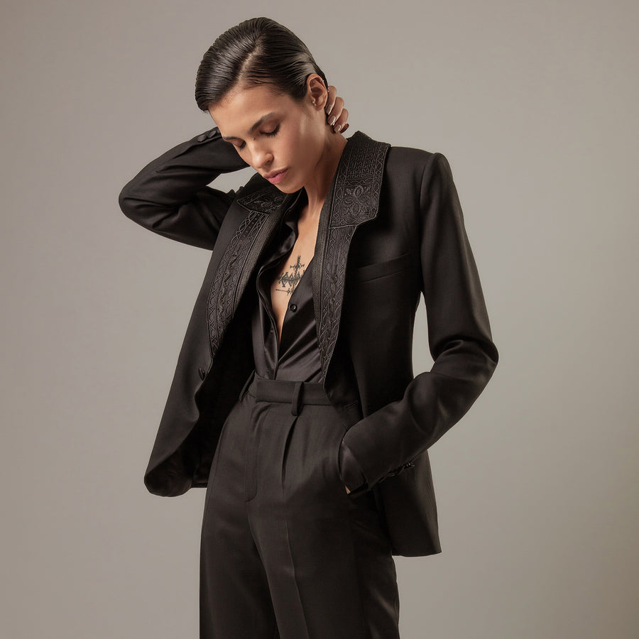 Tuxedo Jacket in Black Wool Gabardine